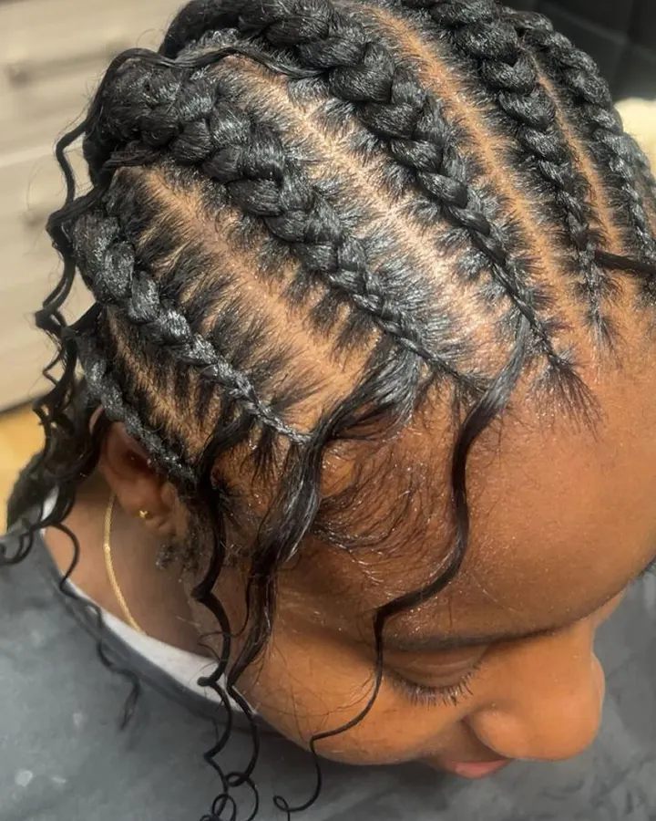 Feed-in braids with curly ends