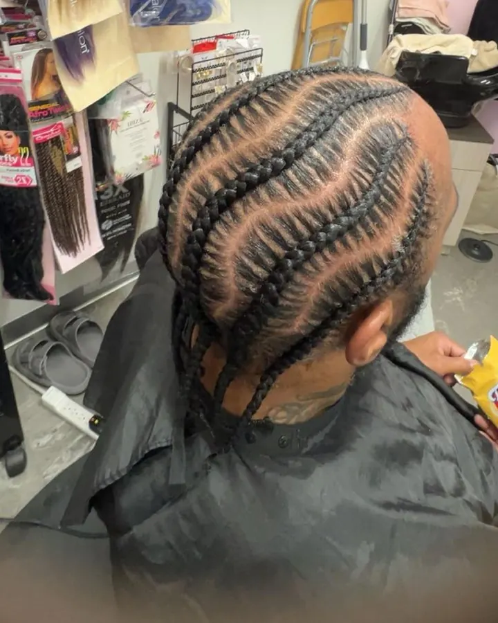 Stitch cornrows, side view