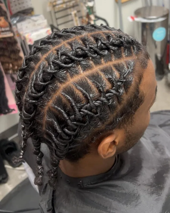 Men's twisted cornrows, side view